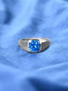 Clara Men 925 Sterling Silver Platinum-Plated Zirconia-Studded Adjustable Finger Ring