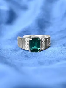 Clara Men 925 Sterling Silver Platinum-Plated Cubic Zirconia-Studded Finger Ring