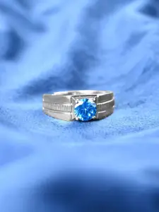 Clara Men 925 Sterling Silver Platinum-Plated Zirconia-Studded Adjustable Finger Ring