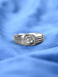 Clara Men 925 Sterling Silver Platinum-Plated Adjustable Om Finger Ring