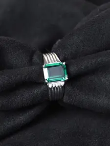 Clara Men 925 Sterling Silver Platinum-Plated Cubic Zirconia-Studded Finger Ring