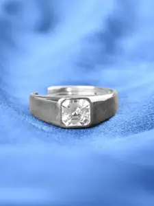 Clara Men 925 Sterling Silver Platinum-Plated Cubic Zirconia-Studded Finger Ring