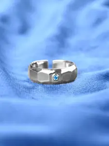 Clara Men 925 Sterling Silver Platinum-Plated Zirconia-Studded Adjustable Finger Ring