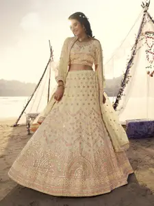 Fusionic Embroidered V-Neck Organza Semi Stitched Lehenga & Unstitched Blouse With Dupatta