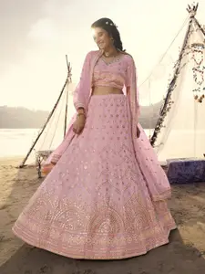 Fusionic Embroidered V-Neck Organza Semi Stitched Lehenga & Unstitched Blouse With Dupatta