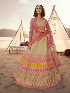 Fusionic Embroidered Mirror Work Semi-Stitched Lehenga & Unstitched Blouse With Dupatta