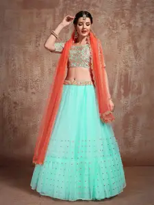 Fusionic Embroidered Sequinned Semi-Stitched Lehenga & Unstitched Blouse With Dupatta