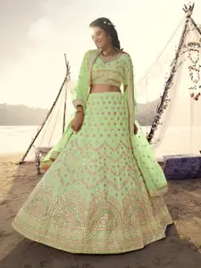 Fusionic Embroidered Mirror Work Semi-Stitched Lehenga & Unstitched Blouse With Dupatta