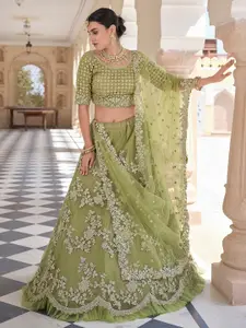 Fusionic Embroidered Thread Work Semi-Stitched Lehenga & Unstitched Blouse With Dupatta