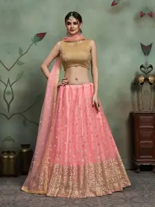Fusionic Sequinned Net Semi Stitched Lehenga & Unstitched Blouse With Dupatta