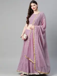 Fusionic Embroidered Sequinned Semi-Stitched Lehenga & Unstitched Blouse With Dupatta