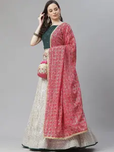 Fusionic Embroidered Mirror Work Semi-Stitched Lehenga & Unstitched Blouse With Dupatta