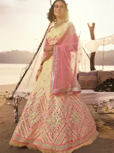 Fusionic Embroidered Mirror Work Semi-Stitched Lehenga & Unstitched Blouse With Dupatta