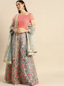 Fusionic Embroidered Sequinned Semi-Stitched Lehenga & Unstitched Blouse With Dupatta