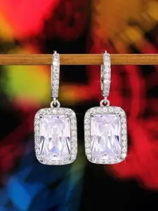 Jewels Galaxy Silver Plated American Diamond Hoop Earrings