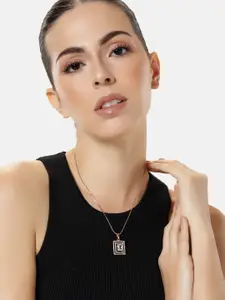 Estele Rose Gold-Plated Geometric CZ Pendant with Chain