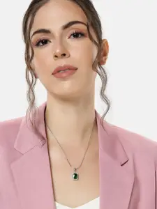 Estele Rhodium-Plated Geometric CZ Pendant with Chain