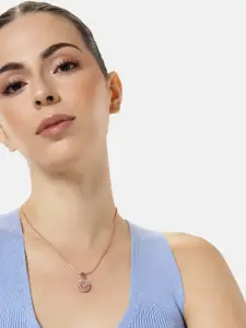 Estele Rose Gold-Plated Circular CZ Pendant with Chain