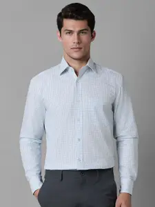 Louis Philippe Men Spread Collar Grid Tattersall Checked Cotton Formal Shirt