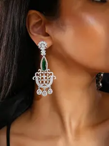 Priyaasi Silver-Plated American Diamond Studded Drop Earrings