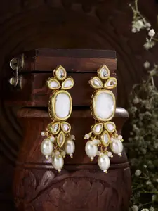 Priyaasi Gold-Plated Kundan Studded & Pearls Beaded Drop Earrings