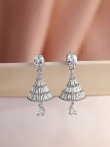 Priyaasi Silver-Plated American Diamond-Studded Contemporary Jhumkas
