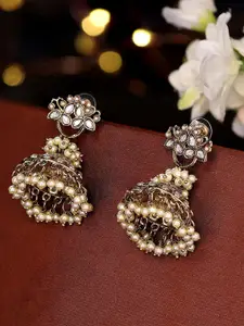 Priyaasi Elegance Gold-Plated Kundan Stone Studded Contemporary Jhumkas