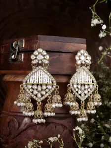 Priyaasi Gold-Plated Kundan Studded & Pearls Beaded Drop Earrings