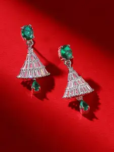 Priyaasi Silver-Plated American Diamond Studded Drop Earrings