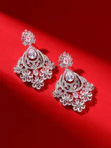 Priyaasi Silver Plated American Diamond Drop Earrings