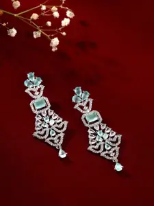 Priyaasi Silver-Plated AD Stone Studded Contemporary Drop Earrings