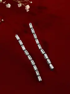 Priyaasi Silver-Plated AD Stone Studded Contemporary Drop Earrings