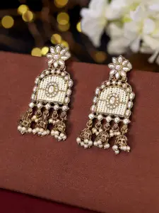 Priyaasi Gold-Plated Stone-Studded & Beaded Contemporary Drop Earrings