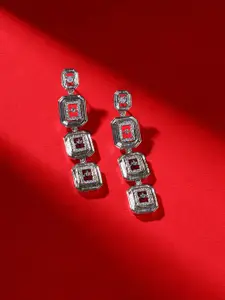 Priyaasi Silver Plated American Diamond Contemporary Drop Earrings