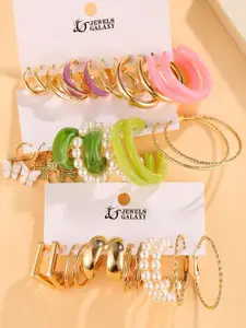 Jewels Galaxy Set of 18 Gold Plated Half Hoop Earrings