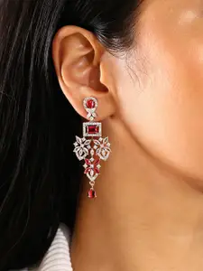 Priyaasi Silver Plated American Diamond Contemporary Drop Earrings