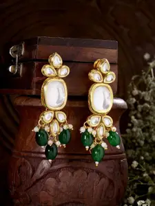 Priyaasi Gold-Plated Kundan-Studded & Beaded Contemporary Drop Earrings