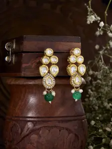 Priyaasi Gold-Plated Kundan-Studded & Beaded Contemporary Drop Earrings