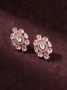 Priyaasi Rose Gold-Plated American Diamond Studded Studs Earrings