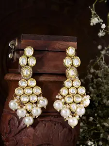 Priyaasi Gold-Plated Kundan Studded & Pearls Beaded Drop Earrings