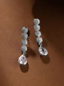 Priyaasi Silver-Plated American Diamond Studded Drop Earrings