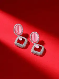 Priyaasi Silver Plated American Diamond Contemporary Drop Earrings