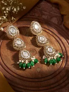 Priyaasi Gold-Plated Kundan Studded & Pearls Beaded Drop Earrings