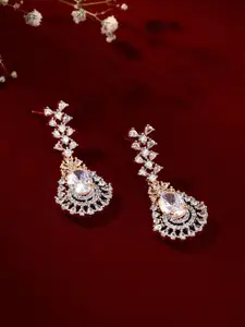 Priyaasi Gold-Plated AD Stone Studded Contemporary Drop Earrings