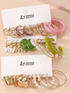 Jewels Galaxy Set of 18 Gold Plated Hoop Earrings