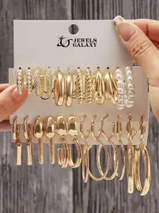 Jewels Galaxy Set of 18 Gold Plated Half Hoop Earrings