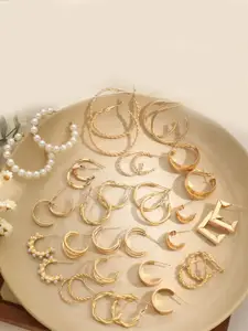 Jewels Galaxy Set of 18 Gold Plated Half Hoop Earrings