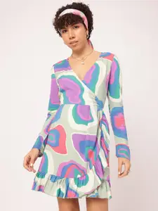 DressBerry Printed Ruffled Wrap Mini Dress
