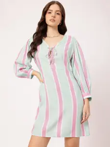 DressBerry Lace-Ups Striped Sheath Mini Dress