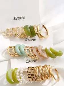 Jewels Galaxy Set of 15 Gold Plated Half Hoop Earrings